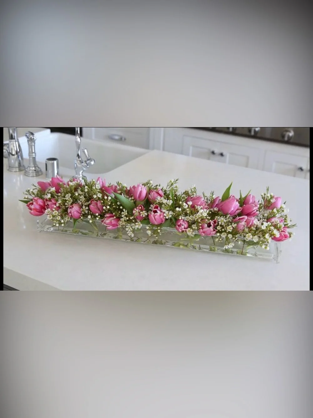 Acrylic Rectangular Transparent Vase 18” long with fairy lights and remote NIOB